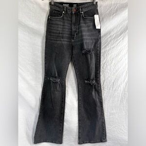 BDG Urban Outfitters Stretch High Rise Flare Distressed Black Jeans Size 27 New